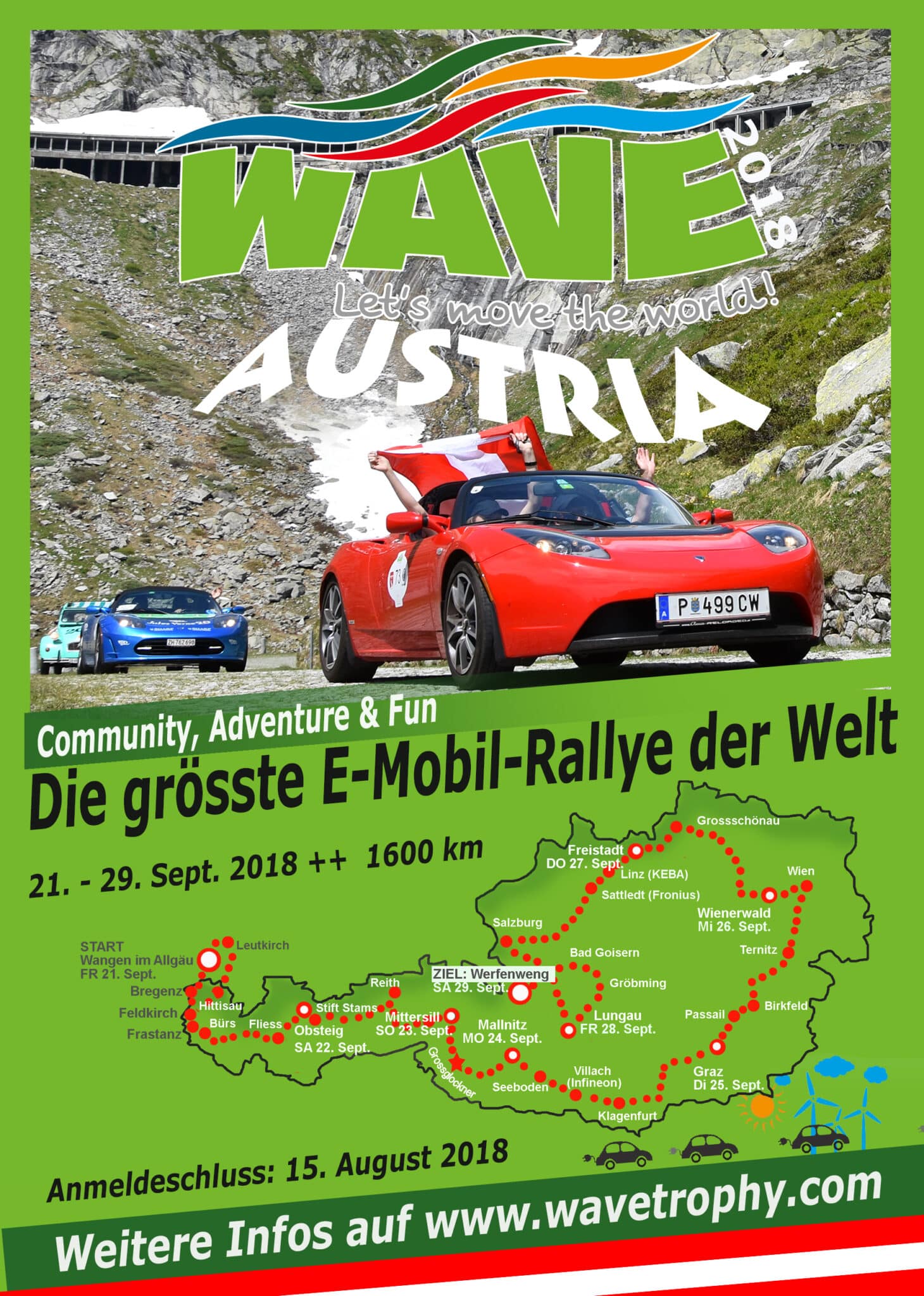 WAVE Trophy 2018 - Elektromobilitäts-Rallye kommt nach Freistadt | Flyer 2018 Austria