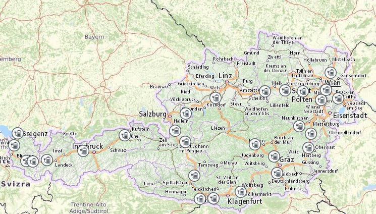 E-Ladestationen im ASFINAG-Netz | Karte 08.2020