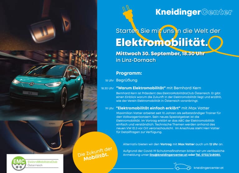 Die Zukunft der Mobilität - Kneidinger Center | Inserat Elektromobilitaet Linz EMC