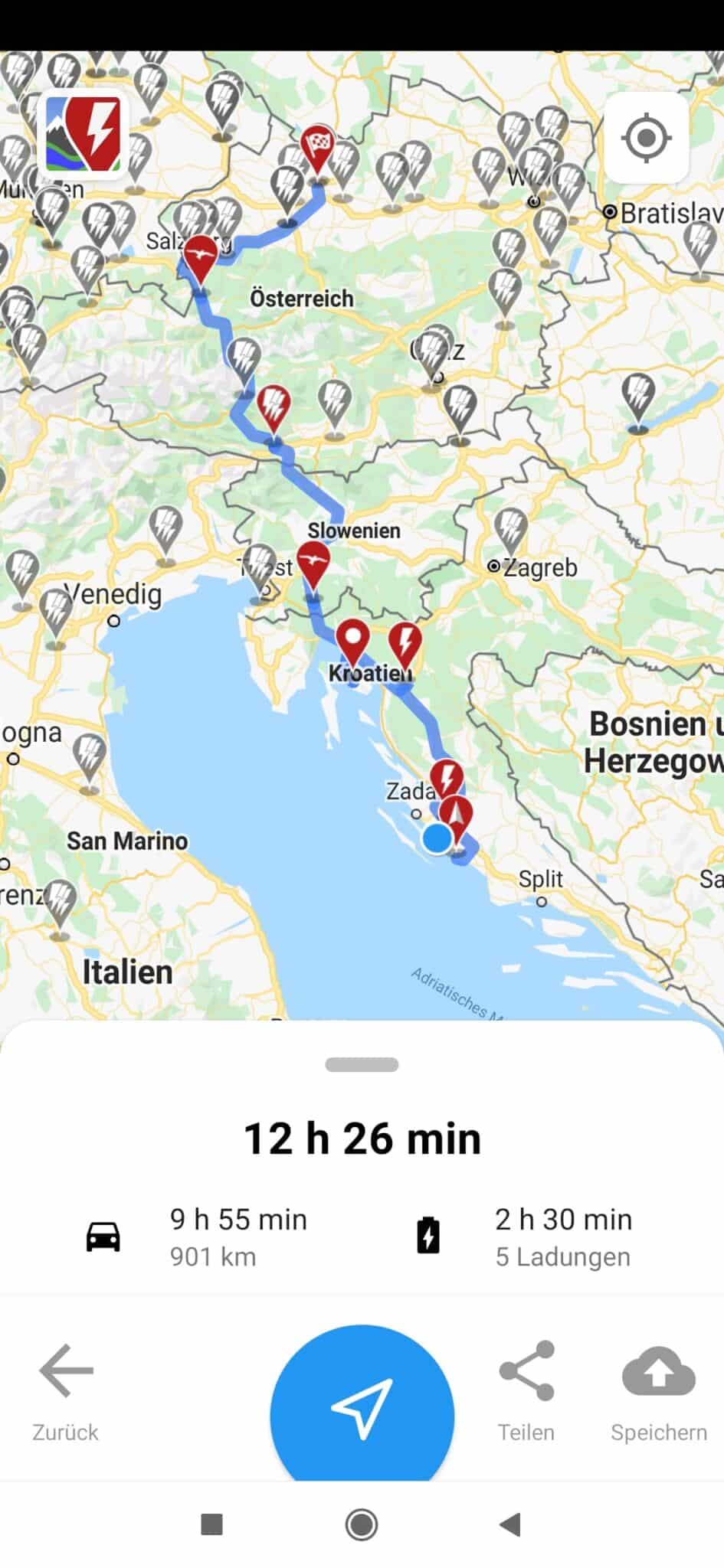 Reisebericht von Linz nach Tisno Kroatien | Screenshot 2021 10 24 08 54 07 371 com.iternio.abrpapp min scaled