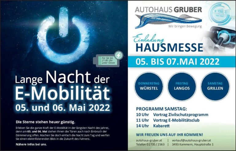 Lange Nacht der E-Mobilität - AH Gruber - Kammern bei Langenlois | AH Gruber Kammern 7 Mai